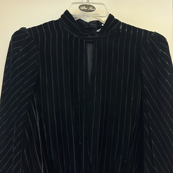 FRAME Black Velvet Smocked Waist Striped Top (Size M) - Picture 3 of 6